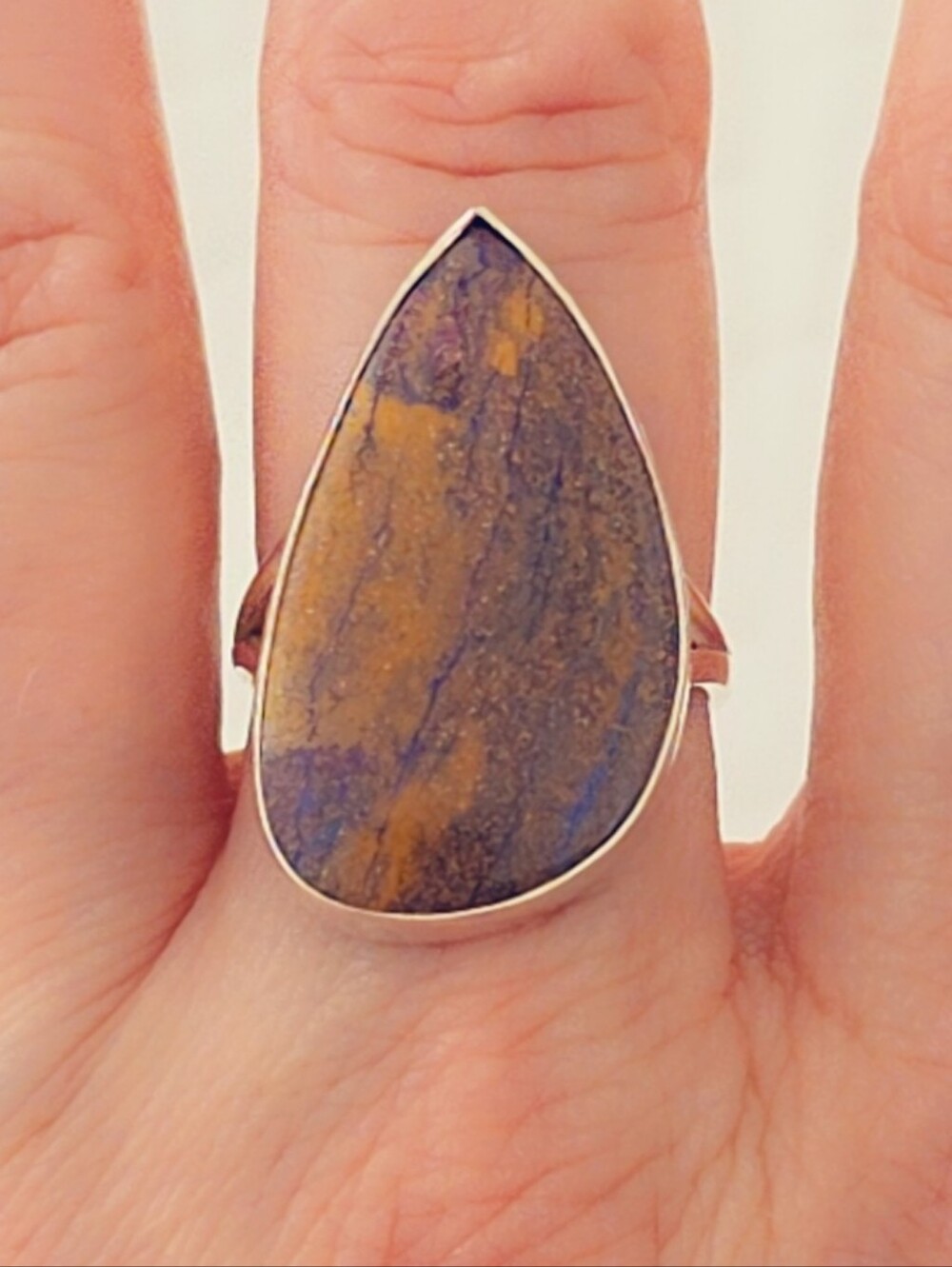 Estate Australian Bouler Opal Gemstone Ring Sterling Silver 925